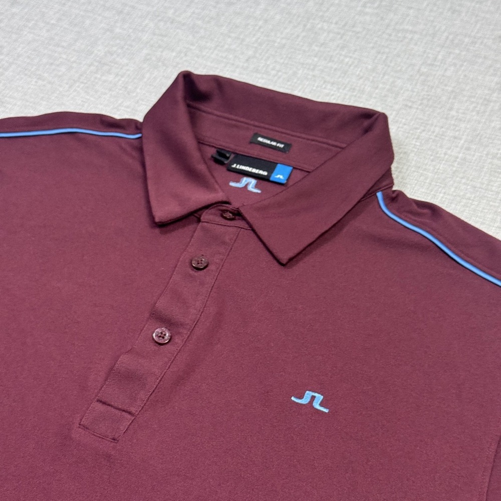 J. Lindeberg Club T Lux Pique Polo Shirt Mens XL Burgundy Short Sleeve Nylon‎